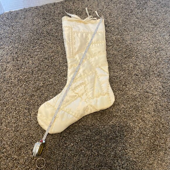 Vtg Handmade Ivory Satin Quilted Christmas Stocking 16.5” Ribbons - Picture 5 of 6